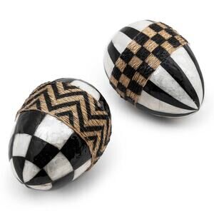 NEW MacKenzie-Childs Woodland Capiz Easter Eggs Set 2 Courtly Check & Stripes